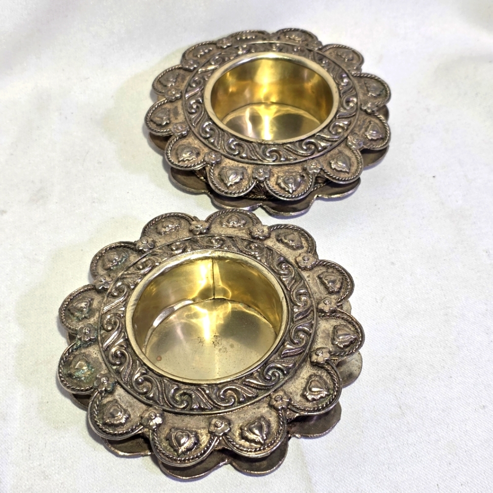 Vintage Set Ornate‎ Silver Toned Candle Holder Trinket Dish Wine Holder Decor